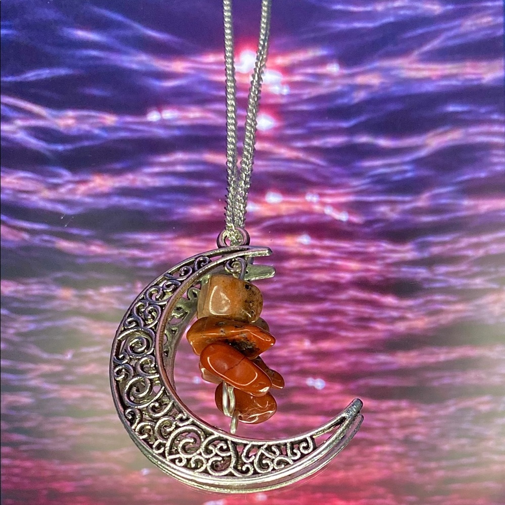 Moon with maroon crystal necklace